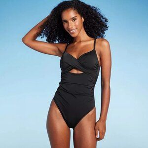 Shade & Shore Medium 34C Black Twist Front High Leg Extra Cheeky 1 Pc Swimsuit